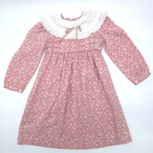 Vintage French Natalys Floral Dress Pink Lace Collar Size 114/5T